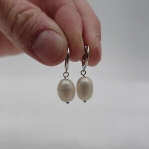 Sterling Silver Beautiful White Pearl Dangle Earrings A3690